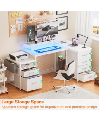 Reversible L Shaped Desk with 6 Drawers, 70.8'' Large Computer Desk with Outlets, Monitor Stand & CPU Stand