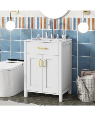 24 in. Bathroom Vanity Combo with Ceramic Sink, Luxurious Space-Saving Vanity with 2 Soft Close Doors