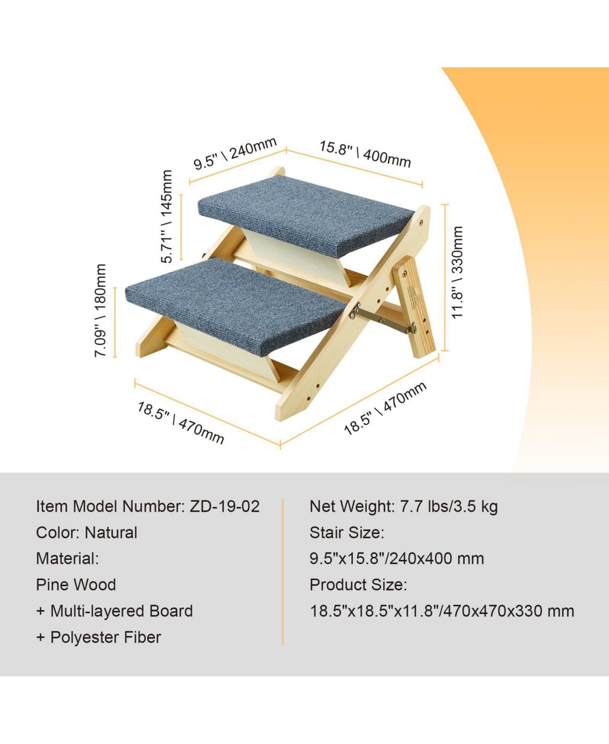 Cozito Convertible 3-Step Wooden Pet Stairs & Ramp
