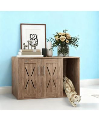 Cat Litter Box Enclosure with Scratching Board in Walnut Brown