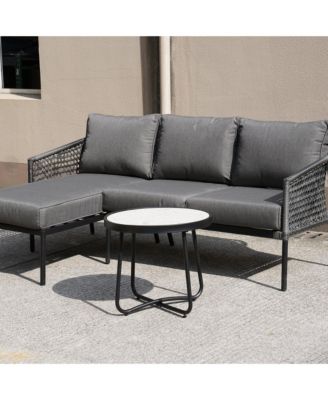 Outdoor Furniture 3-Piece Set - Hand Woven All-Weather Wicker Conversation Set with Olefin Cushions and Coffee Table