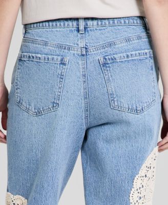 Women's High-Rise Crochet-Trim Ankle Jeans