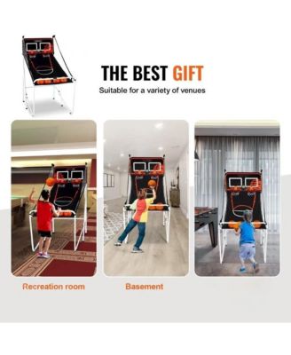 Indoor Basketball Arcade Game with Dual Hoops Electronic Scoring Foldable Steel Frame for Family Competition