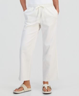Petite Twill-Tape Wide-Leg Pull-On Pants