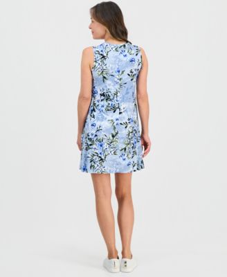 Petite Floral-Print Sleeveless Flip Flop Dress