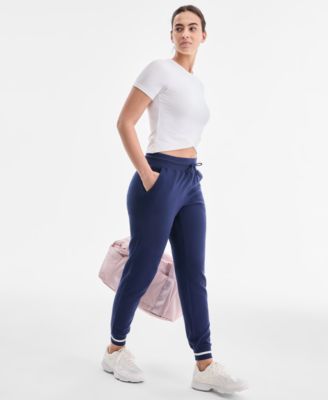 Women's Ribbed Solid Fleece Ankle Jogger Pants