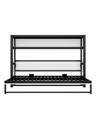 Twin Size Murphy Bed with Shelves, Metal Wall Bed with Foldable and Space-saving Design,Black