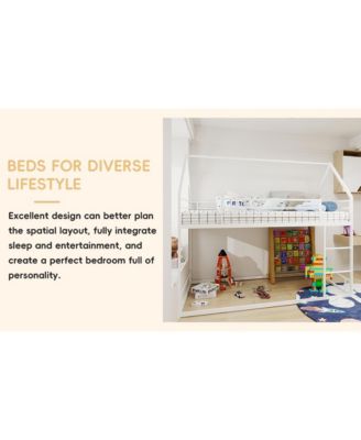 Metal Twin Bunk Bed, Heavy-Duty, Noise Reduced, White