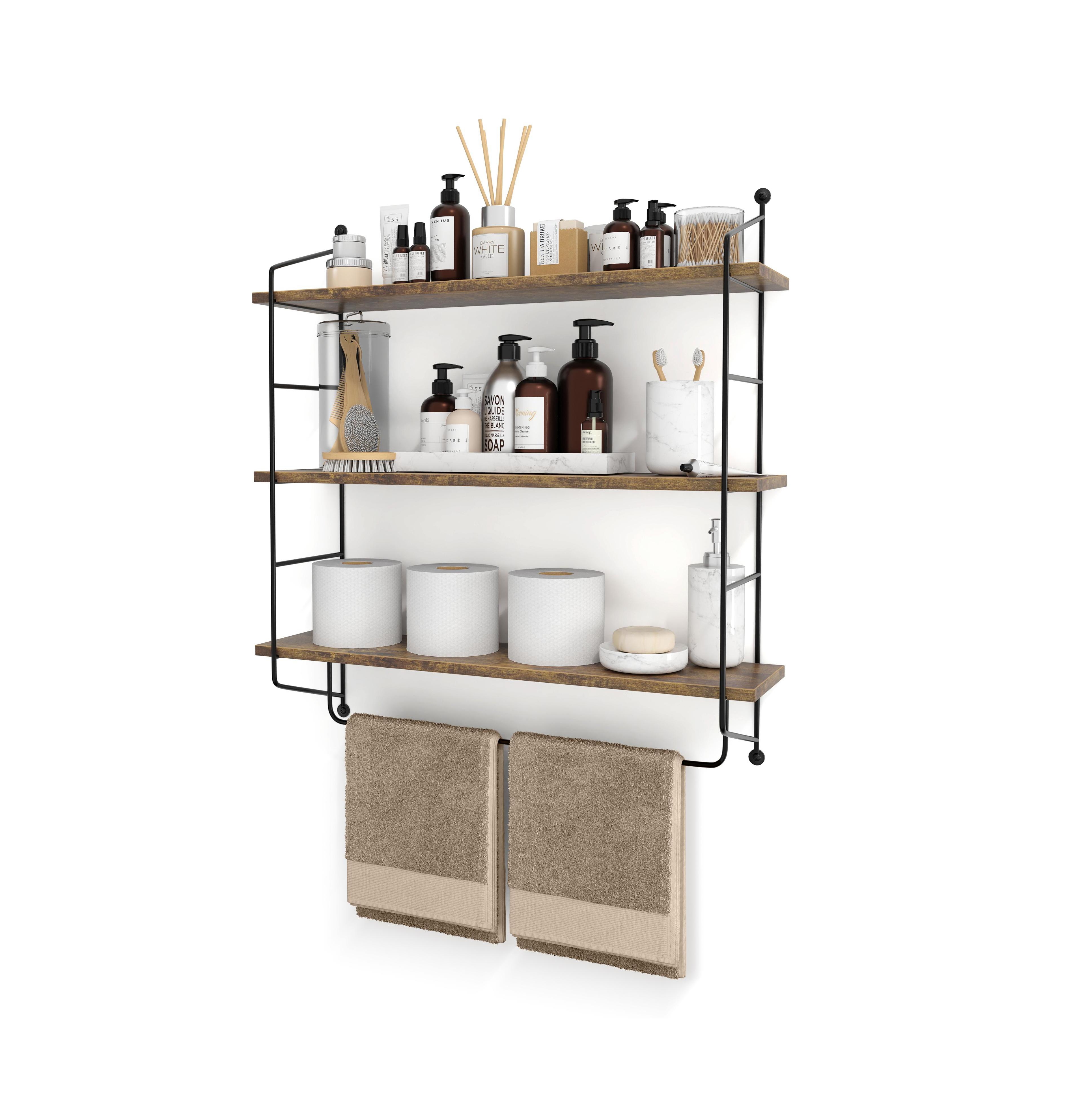 Sorbus 3-Tier Wooden Floating Shelves with Metal Brackets