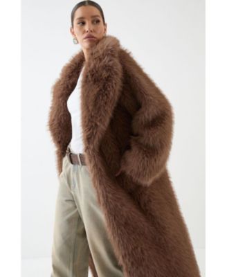 Women's Long Faux Fur Wide Collar Coat