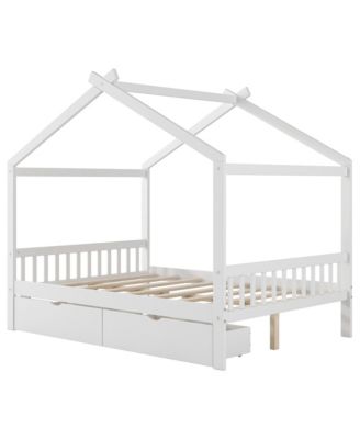 Twin Size House Platform Bed with Two Drawers,Headboard and Footboard