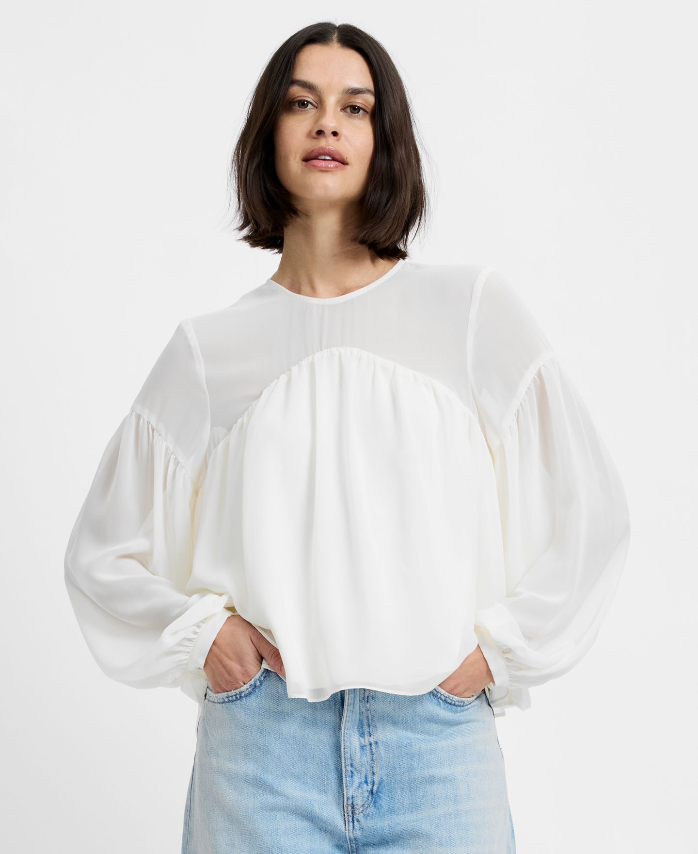 Женская блузка French Connection Marina Round Neck, цвет: Фарфоровый кремовый — фото 1