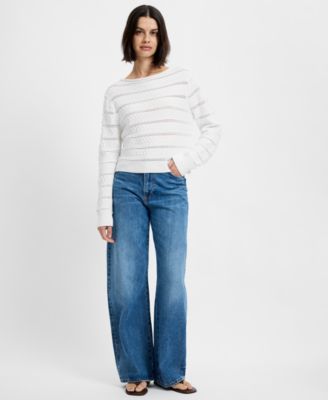 Women's Mozart Crochet Striped Boat Neck Sweater