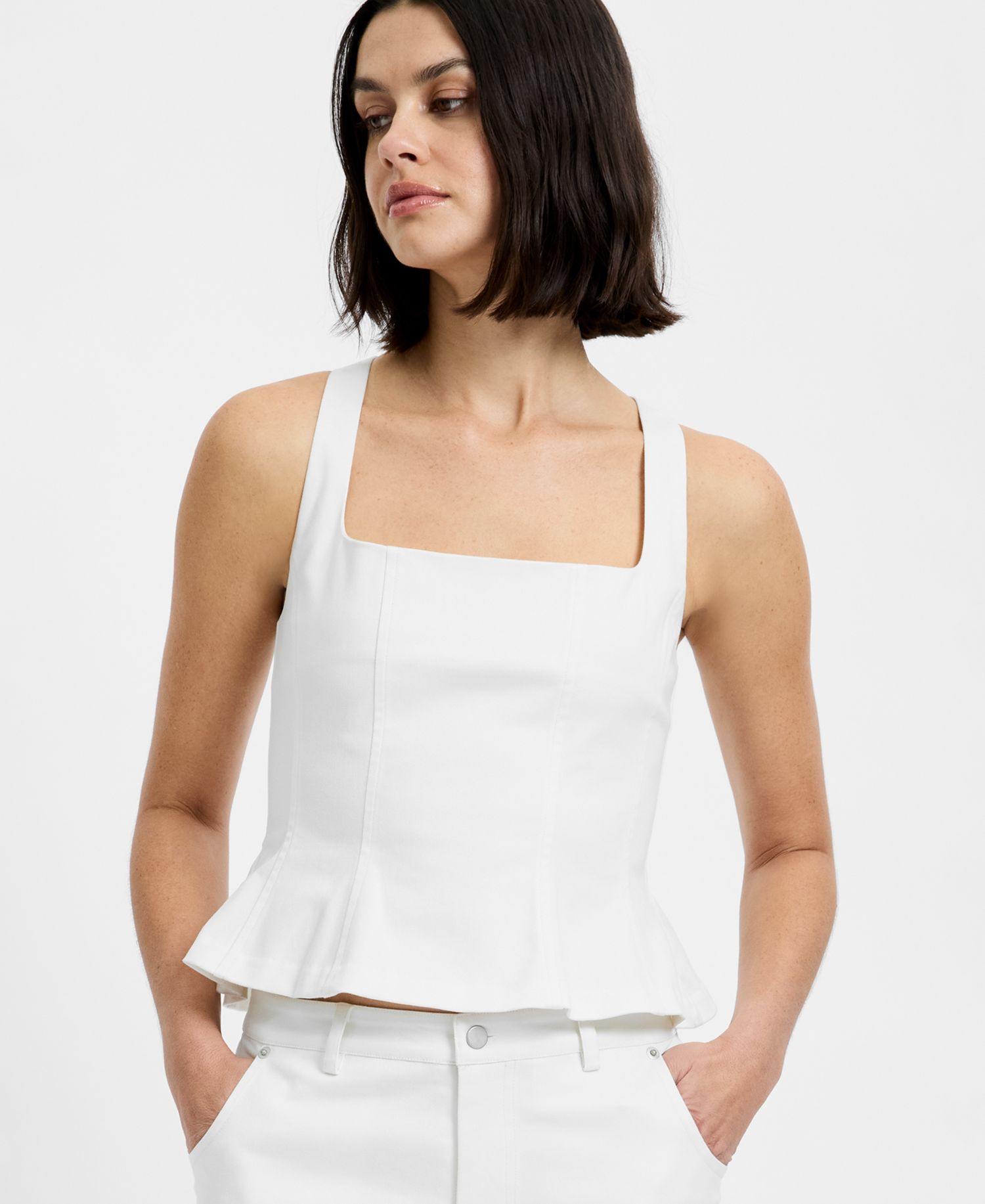 Women's Inez Twill Square Neck Peplum Top