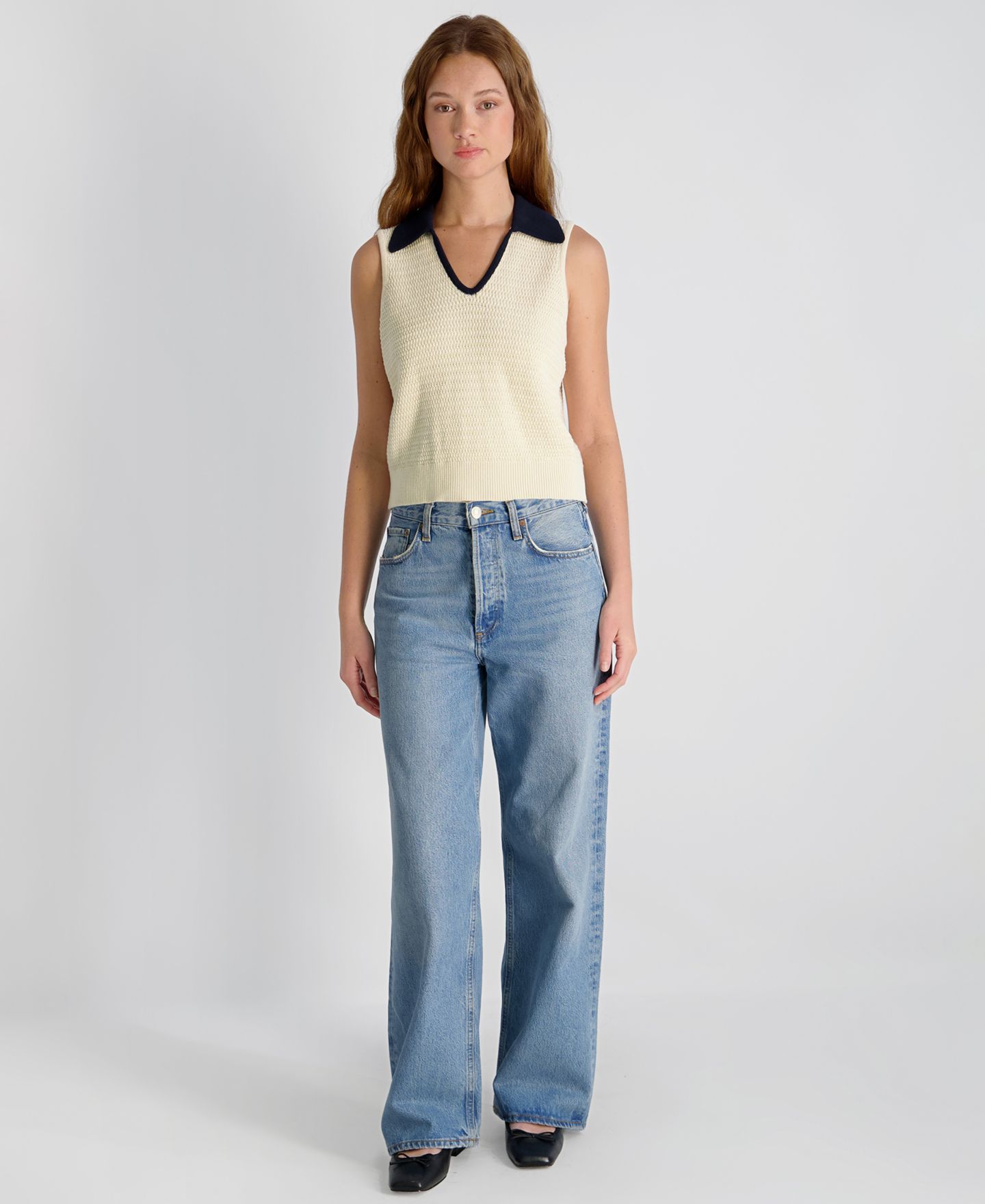 Женский топ French Connection Mozart Contrast Texture Knit Pull-On, цвет: Экрю морской — фото 3