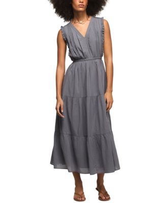 Women's Lace Trim Tiered V-Neck Midi Dress