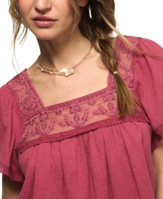 Women's Mesh Lace Square Neck Top