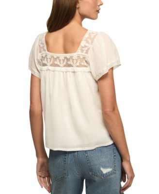 Women's Mesh Lace Square Neck Top