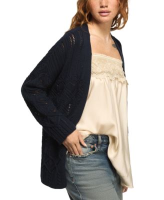 Women's Mixed Stitch Open Front Cardigan Sweater