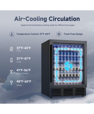 23.4-in W 180Can Built-in/Freestanding Single Zone Beverage Refrigerator in Black with Glass Door