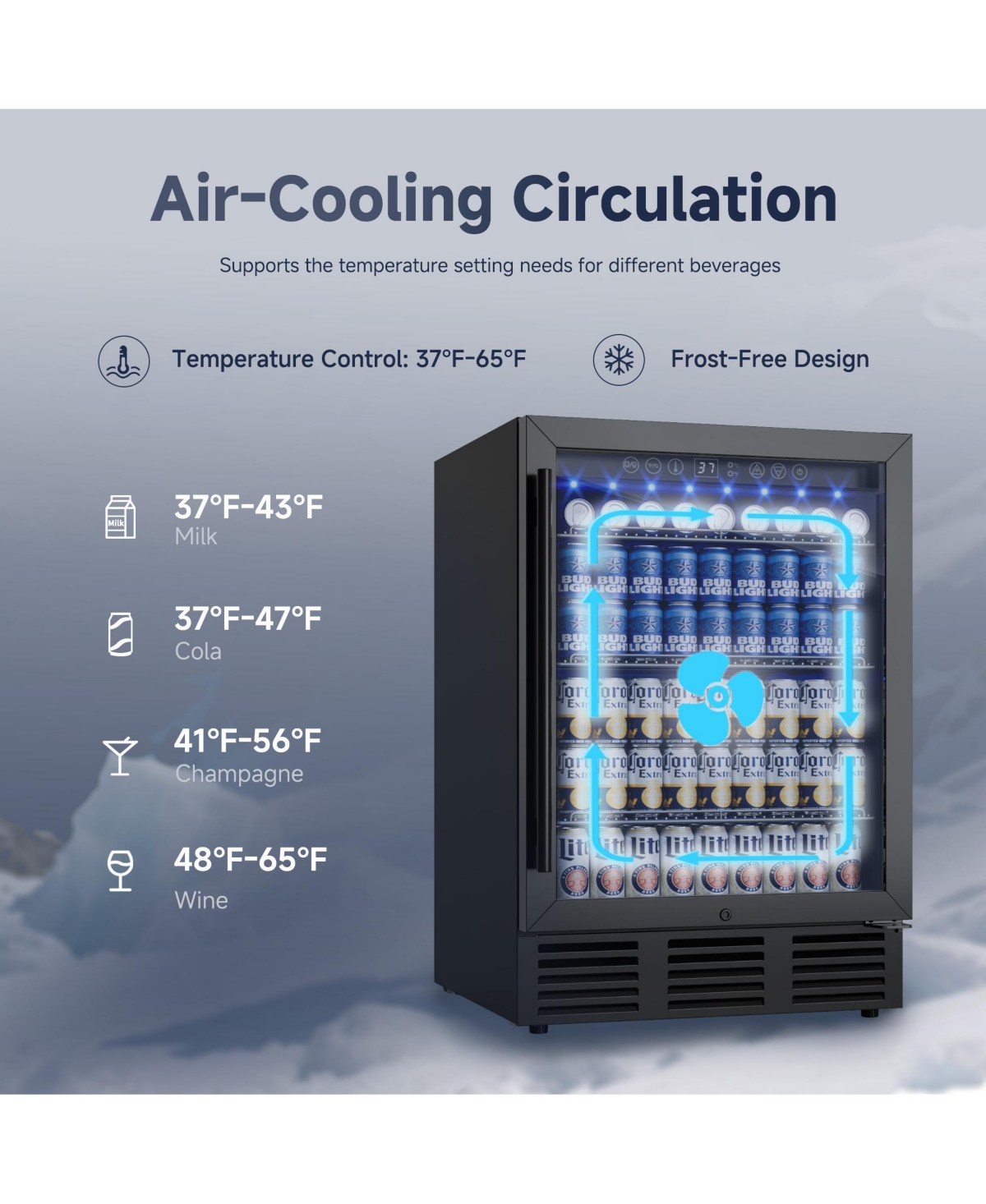 Euhomy 23.4-in W 180Can Built-in/Freestanding Single Zone Beverage Refrigerator in Black with Glass Door