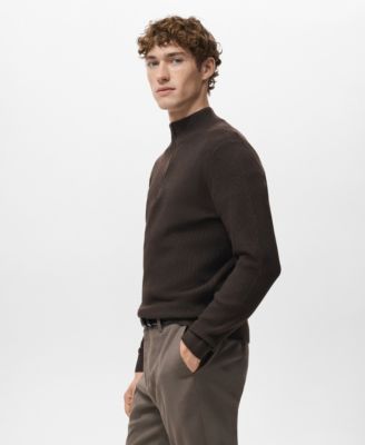 Men's Zip Neck Ribbed Sweater