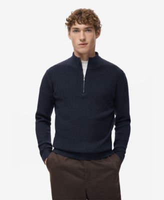 Men's Zip Neck Ribbed Sweater