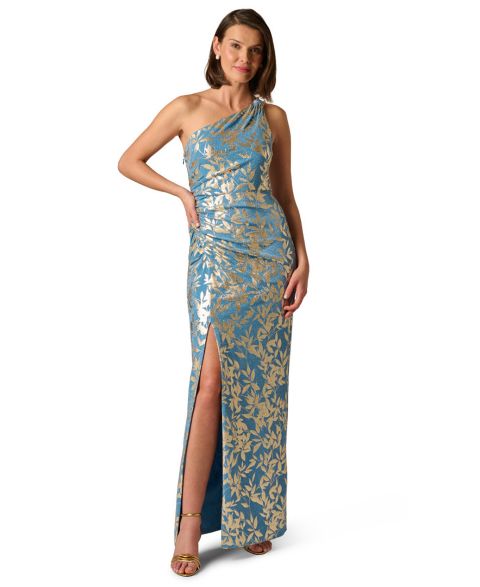 Женское платье Adrianna Papell One-Shoulder Ball Gown, цвет: Светлый синий / Золотой