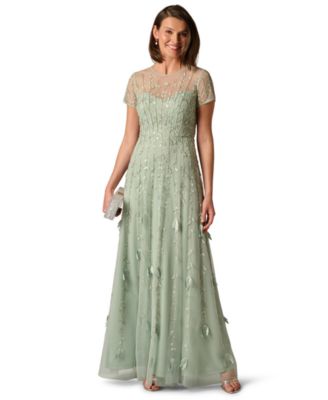 Women's Crew Neck Beaded 3D Petal Ball Gown