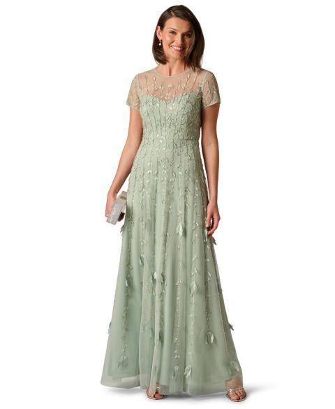Женские платья Adrianna Papell Crew Neck Beaded 3D Petal Gown, цвет: Шалфейный