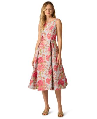 Women's Floral Crew Neck Midi Dress