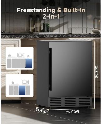 23-in W 180-Can Capacity Black Built-in/Freestanding Indoor Beverage Refrigerator