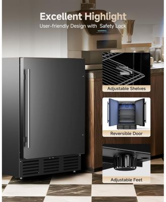 23-in W 180-Can Capacity Black Built-in/Freestanding Indoor Beverage Refrigerator