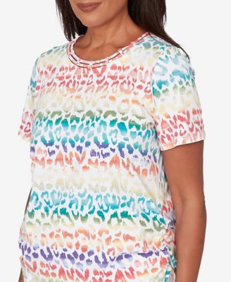 Petite  Rainbow Print Beaded Neck Ruched Top