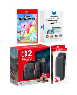 Switch 2 + Mario Kart World, Kirby Air Riders, MightySkins Code and Protective Case Bundle