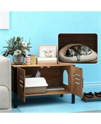 Cat Litter Box Enclosure with Tall Legs in Brown