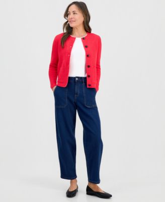 Petite Textured Stitch Crewneck Cardigan