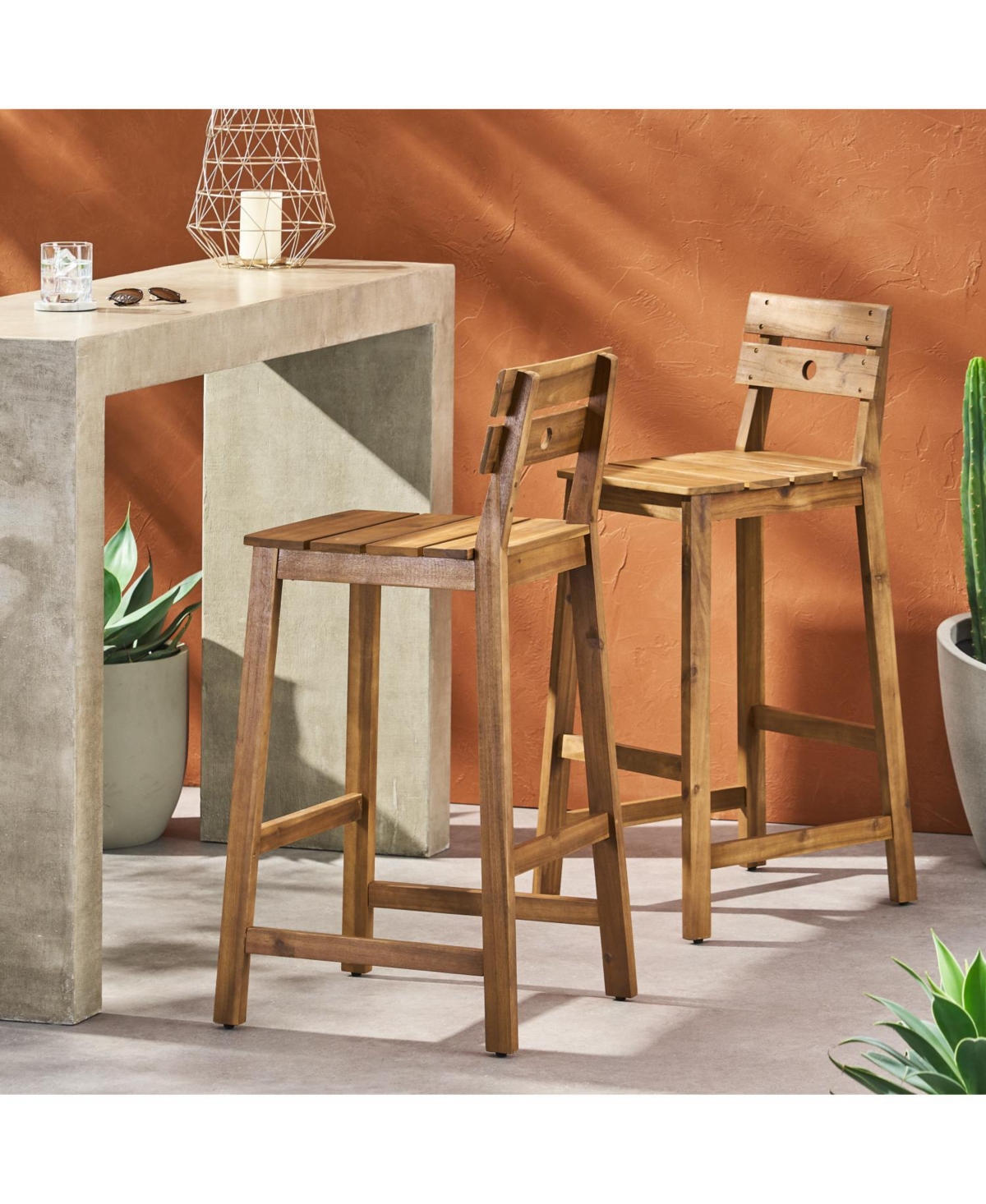 Streamdale Furniture Acacia Wood Bar Stools (Set of 2) - Outdoor/Indoor