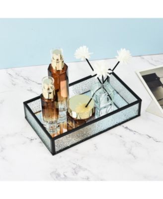 2PC Set, Handcrafted Glass Tray, Decorative Storage Tray for Makeup, Jewelry, Desk, or Bathroom, Clear with Black