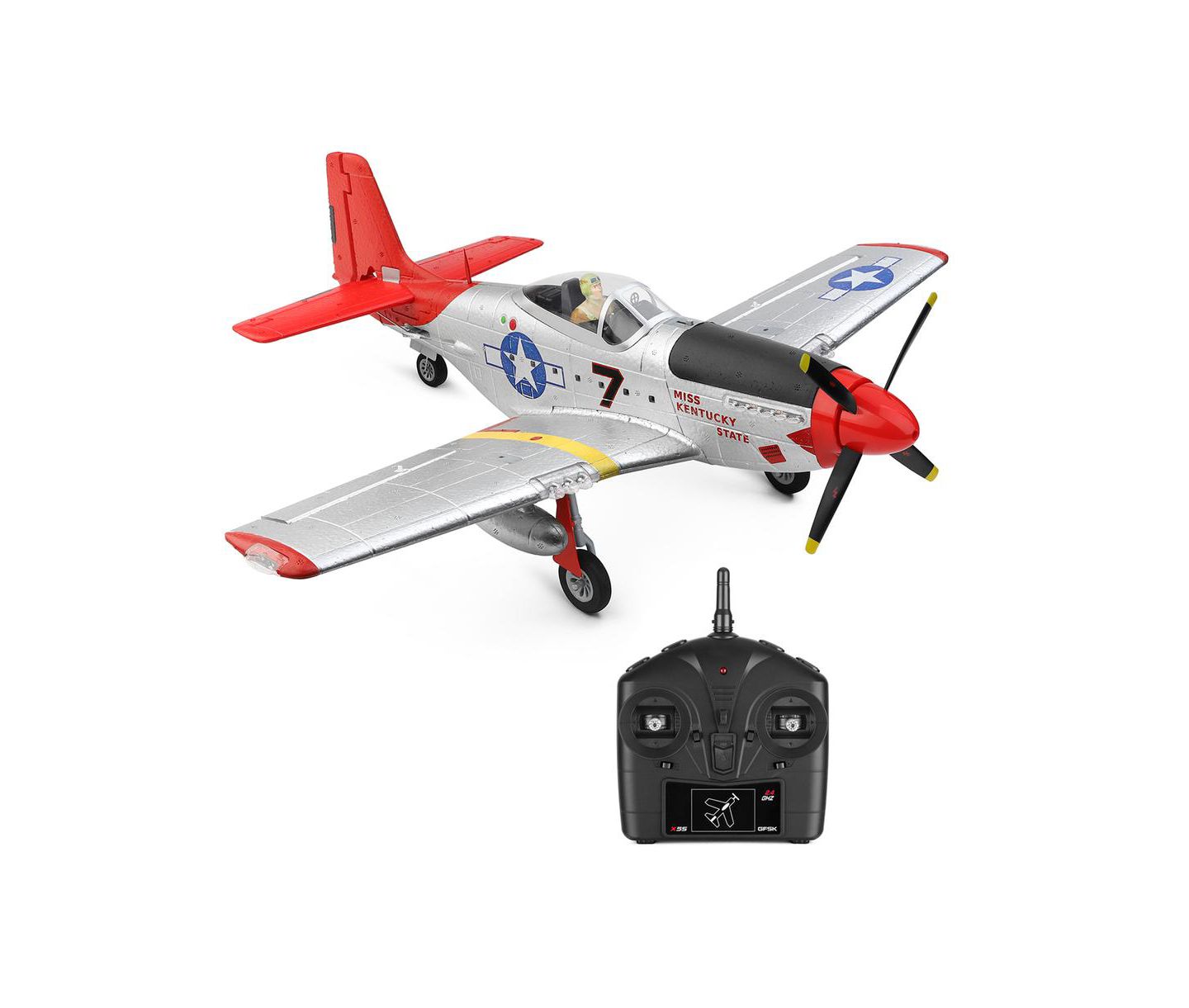 Детская игрушка Bruce & Shark P-51 Brushless Motor 6-Axis Gyro RC Plane, цвет: Серебряный — фото 1