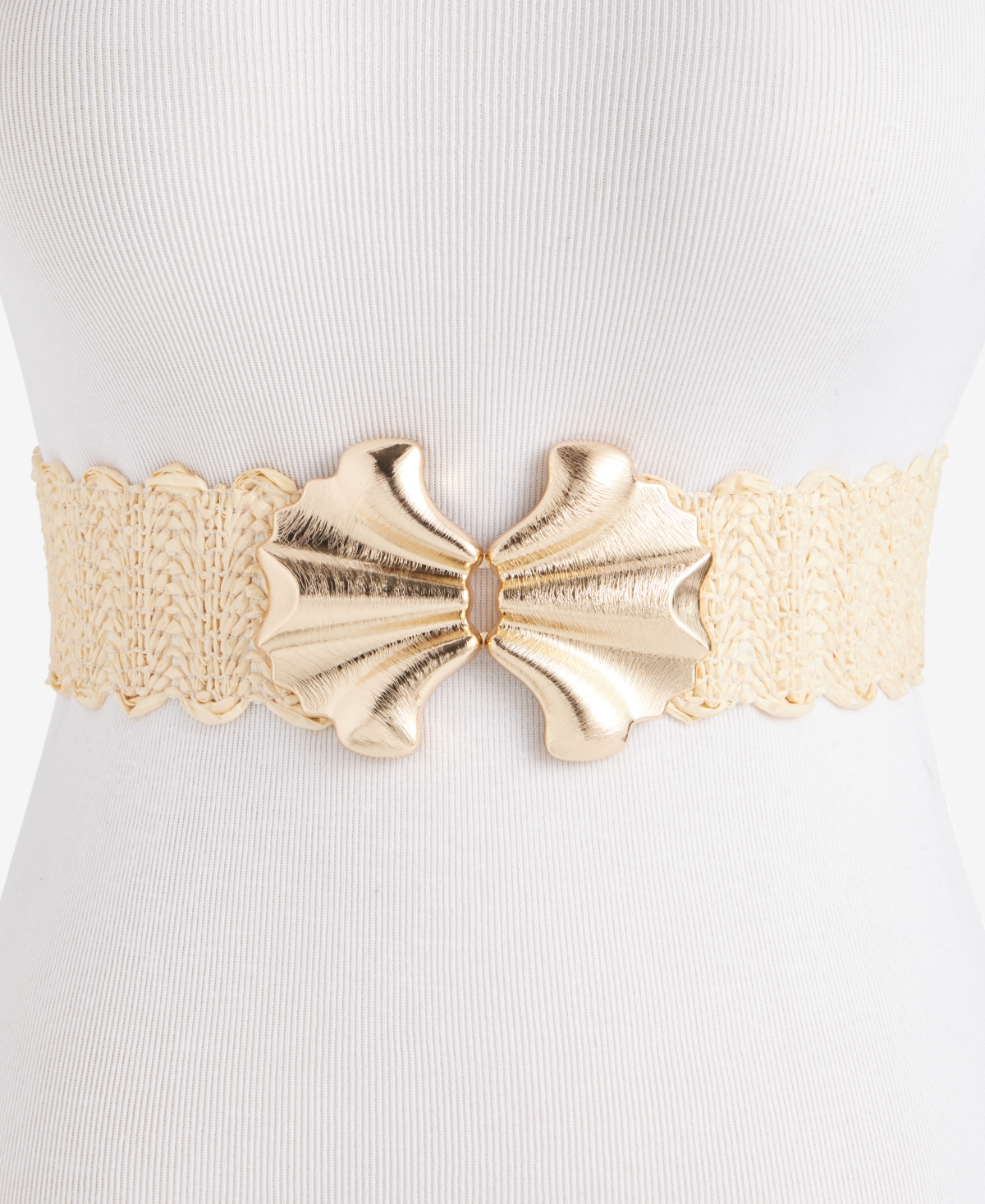 I.n.c. International Concepts Abstract Shell Buckle Stretch Straw Belt, Exclusively at Macy's