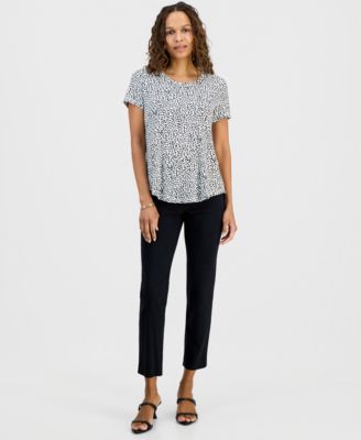 Petite Simple Marks Printed Short-Sleeve Top
