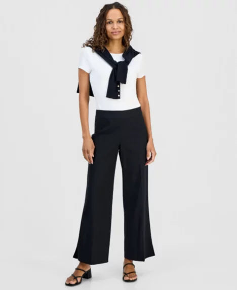 Petite Pull-On Wide-Leg Pants - Deep Black