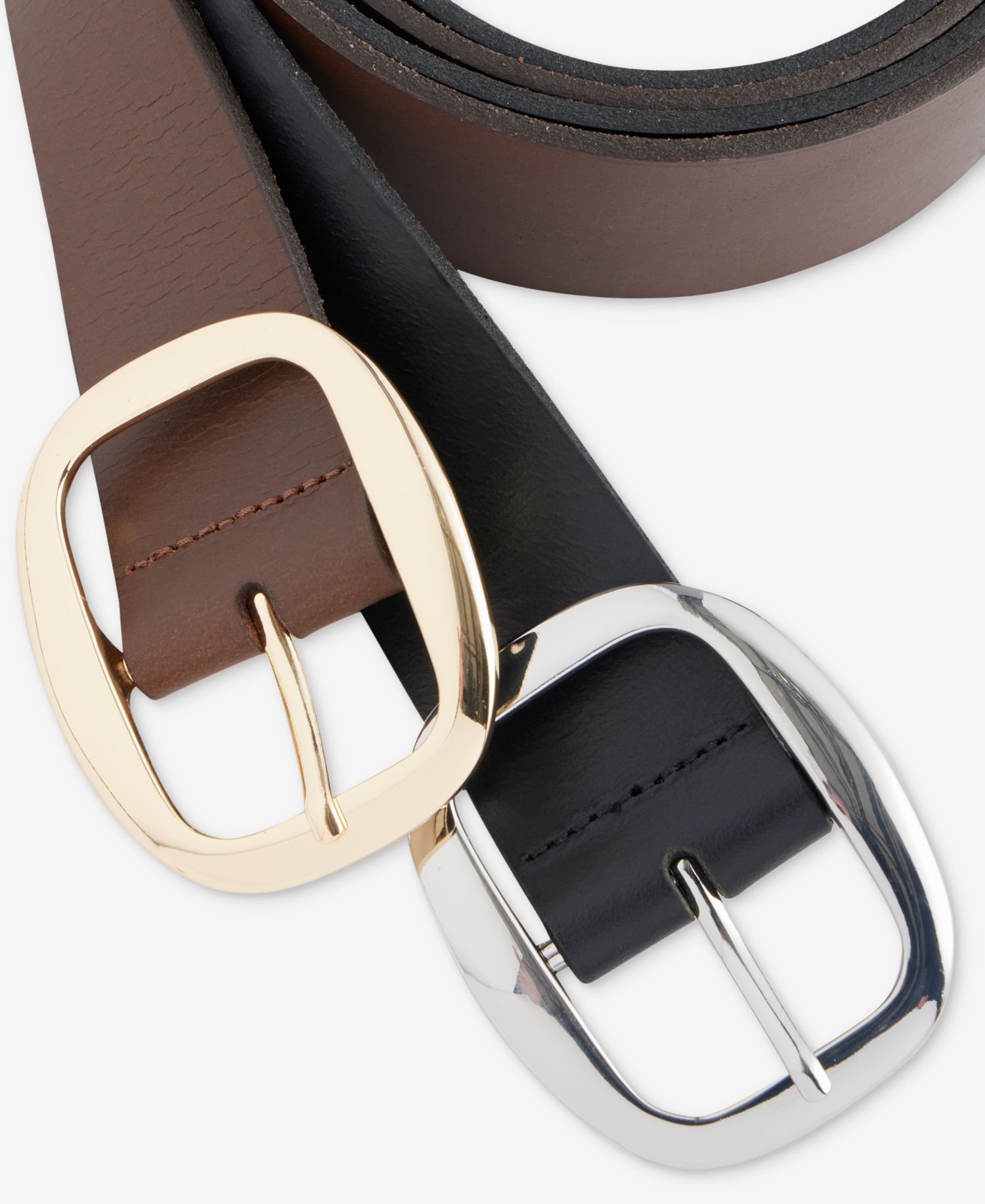 I.N.C International Concepts Centerbar Oval Buckle Leather Belt