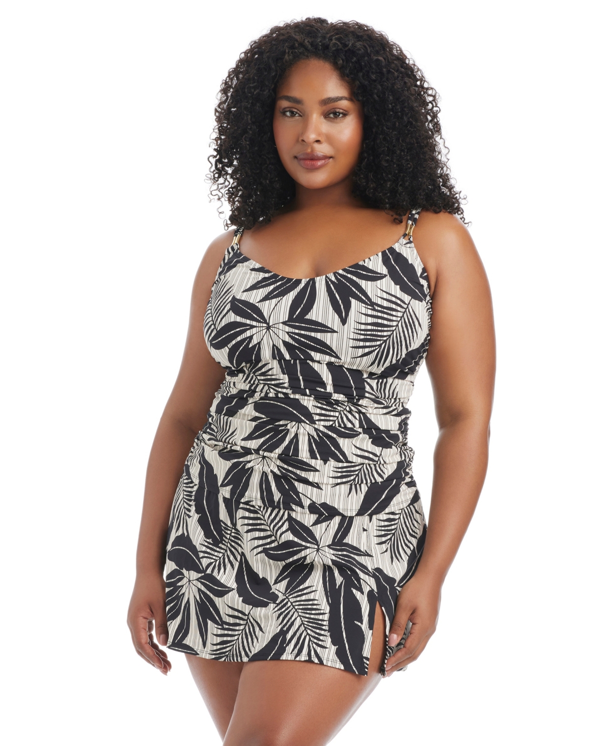 Bleu by Rod Beattie Plus Island Time V-Neck Over The Shoulder Tankini Top