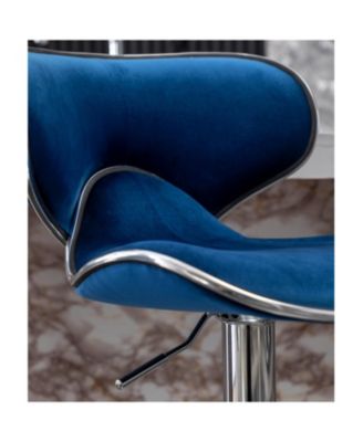 Masaccio Velvet Upholstered Adjustable Swivel Barstool, Set of 2, Blue