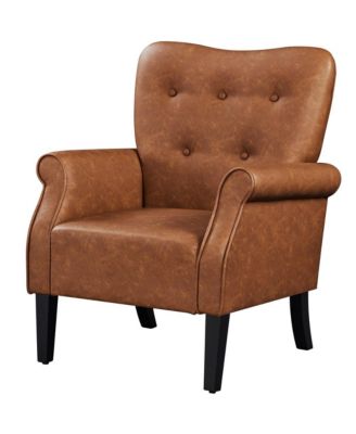 High Back PU Leather Accent Armchair with Wood-tone Metal Legs