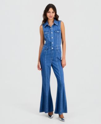 Women's Harlo Sleeveless Flared-Leg Denim Jumpsuit