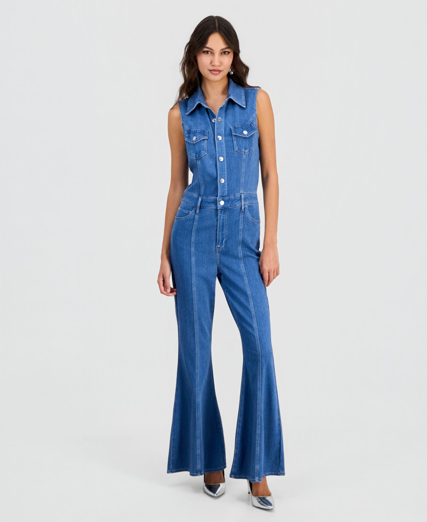 Women's Harlo Sleeveless Flared-Leg Denim Jumpsuit