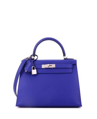 Kelly 28 Handbag Blue Epsom with Brushed Palladium Hardware